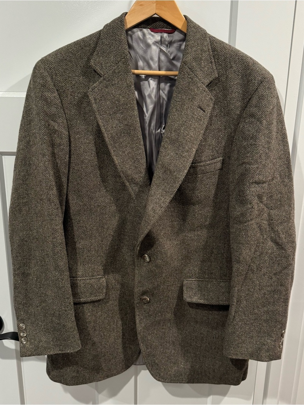 Vintage Men's Jos. A. Bank Brown Herringbone Wool Tweed 44R Blazer Jacket Coat